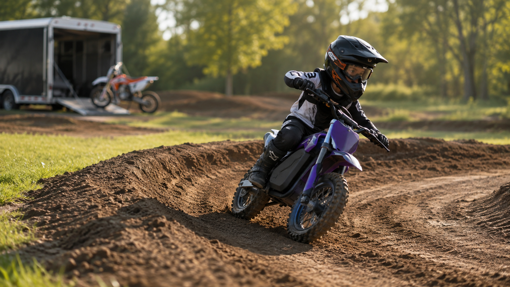 Young rider training on K2 before a KTM dirt bike